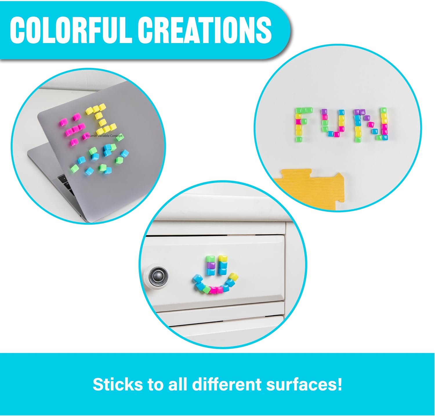 StickiKubes, Mini Stacking Cubes That Stick to Anything, Non Toxic Kid Safe Sticky Blocks, Creative Construction Toy - 125 Cubes, 5 Neon Colors, Tub